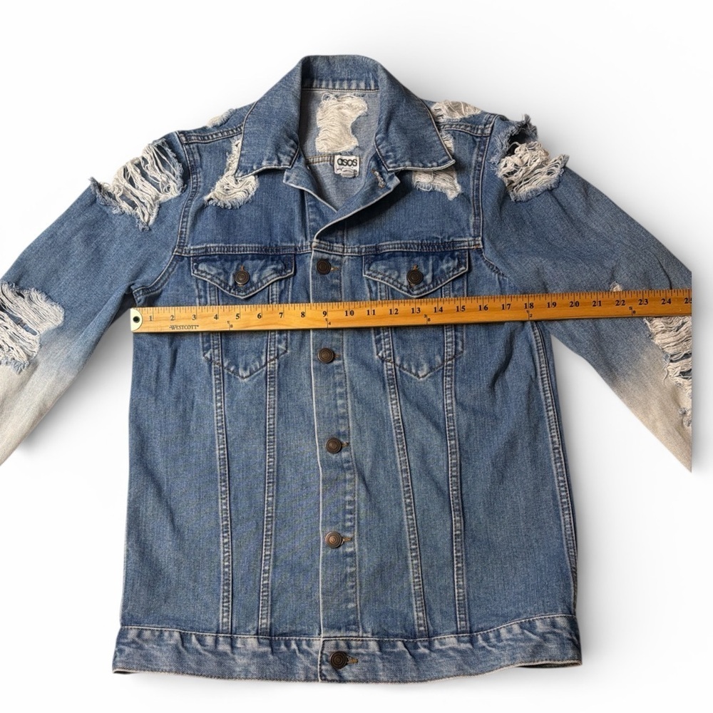 EUC Grunge Distressed ASOS Blue Women's Denim Jacket Size 6 - Picture 5 of 11